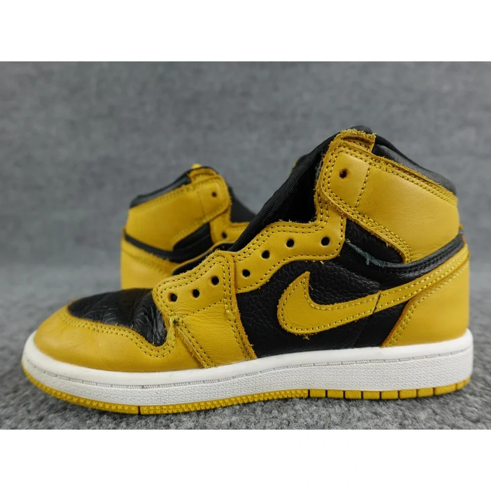 Air Jordan 1 High OG Kids Yellow Black Leather‎ Sneakers Sz 1Y